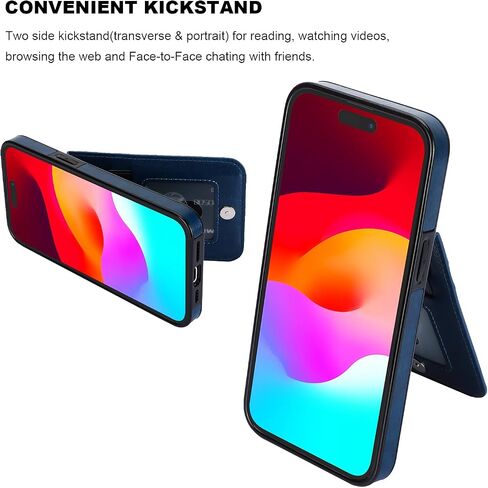 KIHUWEY متوافق مع محفظة iPhone 15 Plus مع حامل بطاقة الائتمان، غطاء حماية متين من الجلد الفاخر بمشبك مغناطيسي لهاتف iPhone 15 Plus 6.7 بوصة (أسود) in Kuwait