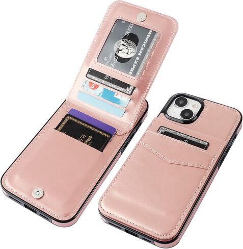 KIHUWEY متوافق مع محفظة iPhone 15 Plus مع حامل بطاقة الائتمان، غطاء حماية متين من الجلد الفاخر بمشبك مغناطيسي لهاتف iPhone 15 Plus 6.7 بوصة (أسود) in Kuwait
