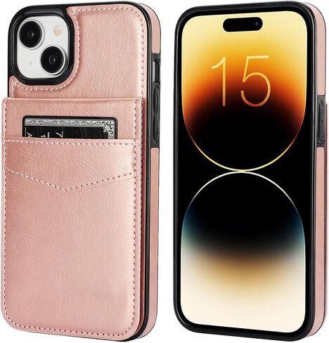 KIHUWEY متوافق مع محفظة iPhone 15 Plus مع حامل بطاقة الائتمان، غطاء حماية متين من الجلد الفاخر بمشبك مغناطيسي لهاتف iPhone 15 Plus 6.7 بوصة (أسود) in Kuwait