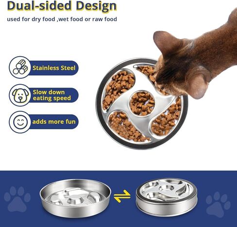 Jegtew 1Pack Slow Feeder Dog Bowls for Small to Medium Dogs - 3 Cup Capacity, Dual-Design for Dry and Wet Food, 304 Stainless Steel, Anti-Slip Base - Prevents Bloating and Obesity, Dishwasher Safe in Kuwait