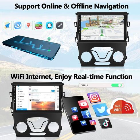 UNITOPSCI 1G+32G Android Car Stereo for Ford Fusion Mondeo 2013-2019 Radio GPS Navigation 9 Inch HD Touch Screen Bluetooth FM/RDS WiFi USB SWC Mirror Link Split Screen with Backup Camera Mic in Saudi Arabia