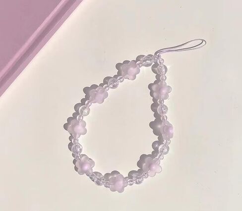 2Pcs White and Purple Bow Beaded Phone Bracelet Strap, Crystal Butterfly Flower Pearl Phone Beaded Wrist Strap Phone Bracelet Lanyard For Women Phone Keychain Charm Fashion design Décor in Saudi Arabia
