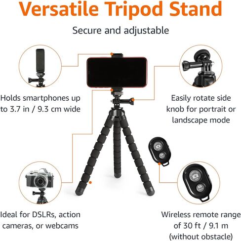 Amazon Basics 64-inch Extendable Tripod for iPhones and Smartphones, Selfie Stick Mode and Phone Tripod Mode, Black in Saudi Arabia