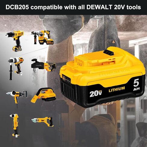 بطارية DCB205 20V MAX، استبدال بطارية DeWalt 20v 5.0Ah، بديل لبطارية Dewalt 20V Max DCB205CK DCB205-2 DCB206-2 in Kuwait