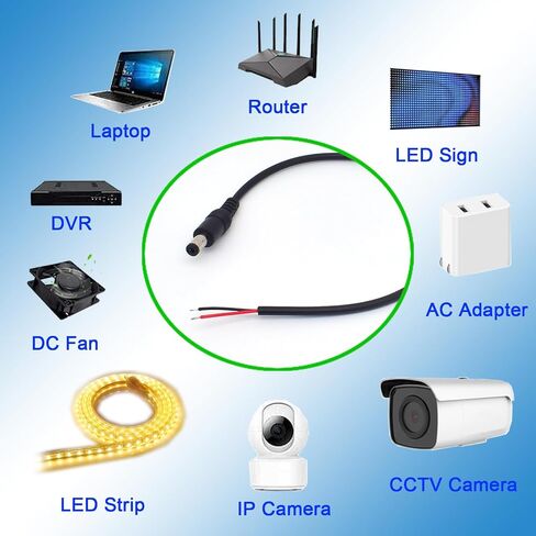 قطعتان من قابس موصل ذكر الطاقة DC، 22AWG 0.3M/1FT 5.5 مم × 2.1 مم قابس ذكر برميل إلى سلك مكشوف كابل طرفي مفتوح لكاميرات المراقبة، وكاميرا المراقبة، وشريط ضوء LED in Saudi Arabia