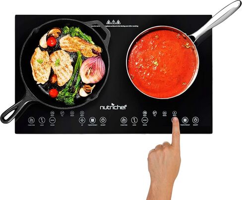 NutriChef Dual Induction Burner - Two-Burner Electric Cooktop with Digital Display and Adjustable Temperature Settings - Energy-Efficient Portable Induction Cooktop - Ideal for Simultaneous Cooking in Saudi Arabia