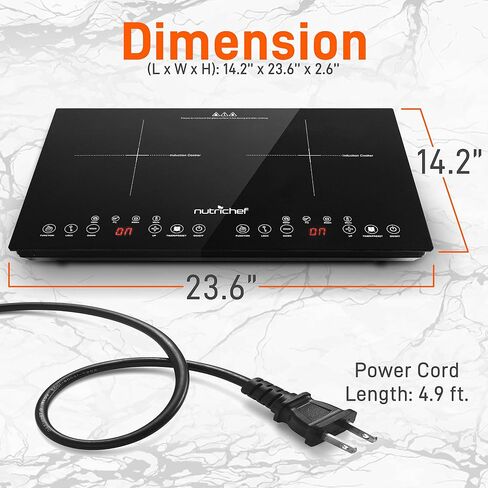 NutriChef Dual Induction Burner - Two-Burner Electric Cooktop with Digital Display and Adjustable Temperature Settings - Energy-Efficient Portable Induction Cooktop - Ideal for Simultaneous Cooking in Saudi Arabia