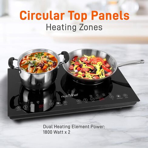 NutriChef Dual Induction Burner - Two-Burner Electric Cooktop with Digital Display and Adjustable Temperature Settings - Energy-Efficient Portable Induction Cooktop - Ideal for Simultaneous Cooking in Saudi Arabia