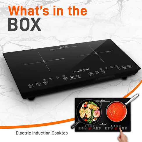 NutriChef Dual Induction Burner - Two-Burner Electric Cooktop with Digital Display and Adjustable Temperature Settings - Energy-Efficient Portable Induction Cooktop - Ideal for Simultaneous Cooking in Saudi Arabia