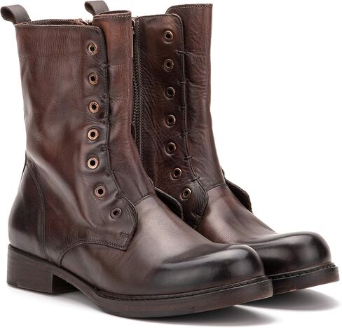 Vintage Foundry Co. Gemma Women’s Fashion Classic Casual Combat Biker Solid Two-tone Leather Zip-Up Mid-Calf Boots w/Round Bump Plain Toe, Platform, Block Chunky Heel & Leather-Rubber Outsole in Saudi Arabia