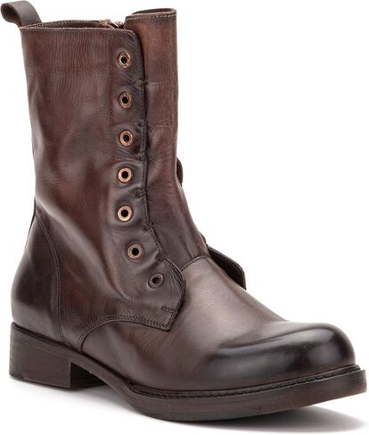 Vintage Foundry Co. Gemma Women’s Fashion Classic Casual Combat Biker Solid Two-tone Leather Zip-Up Mid-Calf Boots w/Round Bump Plain Toe, Platform, Block Chunky Heel & Leather-Rubber Outsole in Saudi Arabia