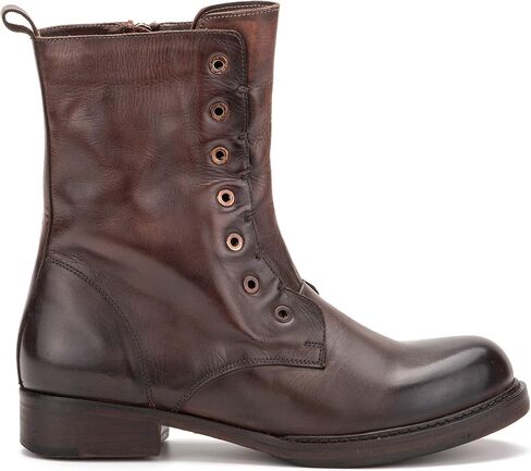 Vintage Foundry Co. Gemma Women’s Fashion Classic Casual Combat Biker Solid Two-tone Leather Zip-Up Mid-Calf Boots w/Round Bump Plain Toe, Platform, Block Chunky Heel & Leather-Rubber Outsole in Saudi Arabia