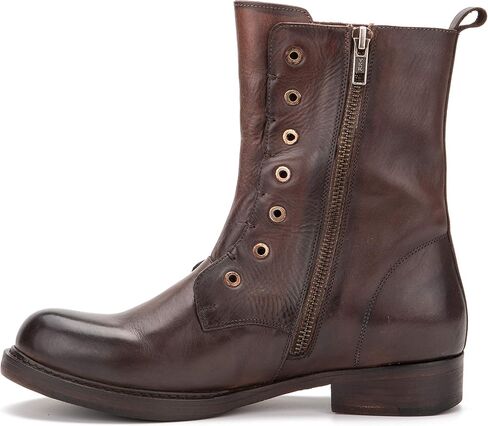 Vintage Foundry Co. Gemma Women’s Fashion Classic Casual Combat Biker Solid Two-tone Leather Zip-Up Mid-Calf Boots w/Round Bump Plain Toe, Platform, Block Chunky Heel & Leather-Rubber Outsole in Saudi Arabia