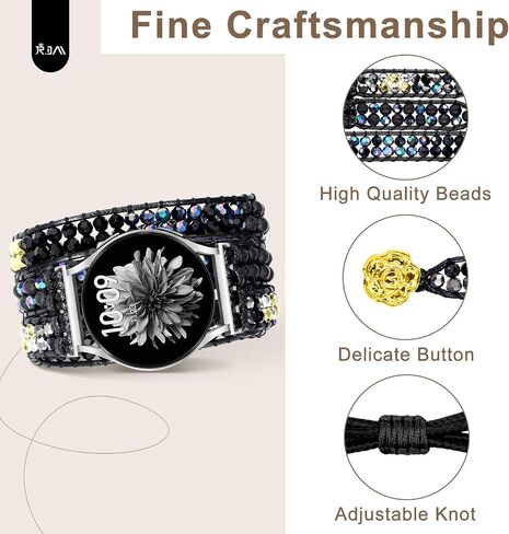 JR.DM Boho Beaded Handmade Braided Watch Band Women Compatible with Samsung-Galaxy Watch 4/5/6 Band 40 44mm Galaxy Watch 6/4 Classic 42 46mm Adjustable Bracelets Strap 20mm for Galaxy Watch Active 2 in Kuwait