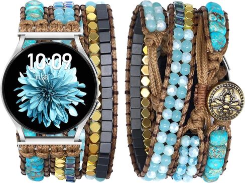 JR.DM Boho Beaded Handmade Braided Watch Band Women Compatible with Samsung-Galaxy Watch 4/5/6 Band 40 44mm Galaxy Watch 6/4 Classic 42 46mm Adjustable Bracelets Strap 20mm for Galaxy Watch Active 2 in Kuwait