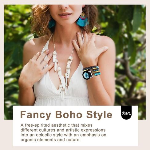JR.DM Boho Beaded Handmade Braided Watch Band Women Compatible with Samsung-Galaxy Watch 4/5/6 Band 40 44mm Galaxy Watch 6/4 Classic 42 46mm Adjustable Bracelets Strap 20mm for Galaxy Watch Active 2 in Kuwait