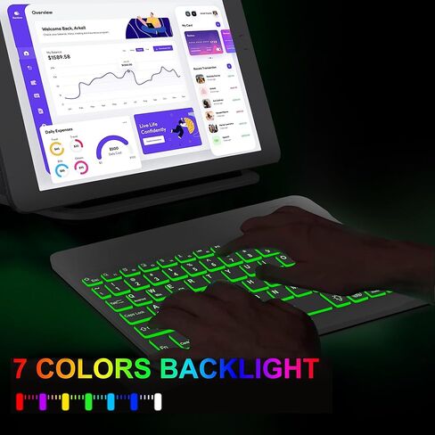 D DINGRICH Wireless Touchpad Keyboard - Multi-Touch Trackpad, Ultra-Slim, 7 Color Backlit, Universal Rechargeable Bluetooth Keyboard for iOS iPhone/iPad, Samsung Android Tablet, Windows, Smartphone in Kuwait