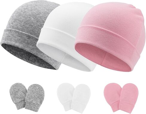 Newborn Baby Hats and Mittens Set Infant Beanie Cap Toddler Gloves Newborn Hospital Hats for Baby Boy Girl Kid 0-6 Months in Saudi Arabia