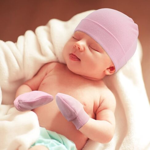 Newborn Baby Hats and Mittens Set Infant Beanie Cap Toddler Gloves Newborn Hospital Hats for Baby Boy Girl Kid 0-6 Months in Saudi Arabia