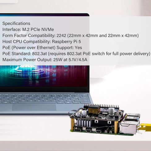 قبعة GeeekPi M.2 NVME M-Key PoE+ مع مبرد Pi 5 النشط الرسمي لـ Raspberry Pi 5، ودعم M.2 NVMe SSD 2230 2242 in Saudi Arabia