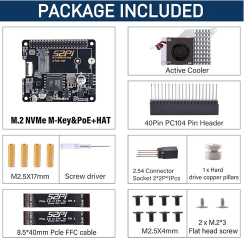 قبعة GeeekPi M.2 NVME M-Key PoE+ مع مبرد Pi 5 النشط الرسمي لـ Raspberry Pi 5، ودعم M.2 NVMe SSD 2230 2242 in Saudi Arabia