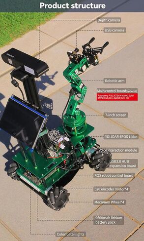 Yahboom ROS Robotic Kit for Jetson Orin Nano 16GB مع 6DOF Robot Arm Mecanum Wheel Chassis AI التعرف على الكلام الملاحة التلقائية 3D رسم الخرائط بحث المشروع للبالغين طلاب الجامعات in Saudi Arabia