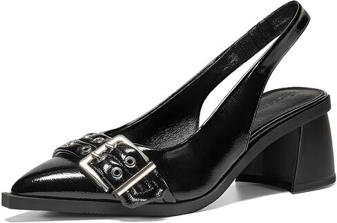 Coutgo Womens Slingback Chunky Low Heels Studded Closed Pointed Toe with Buckle Dressy Office Pumps Shoes in Saudi Arabia