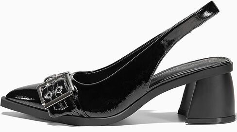 Coutgo Womens Slingback Chunky Low Heels Studded Closed Pointed Toe with Buckle Dressy Office Pumps Shoes in Saudi Arabia