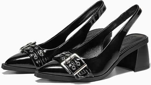 Coutgo Womens Slingback Chunky Low Heels Studded Closed Pointed Toe with Buckle Dressy Office Pumps Shoes in Saudi Arabia