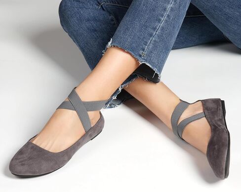 Women's Flats Comfortable Fashion Shoes for Women with Elastic Ankle Straps Dressy Ballerina Style Closed Toe Sandals for Women Casual Ballet Flat in Saudi Arabia