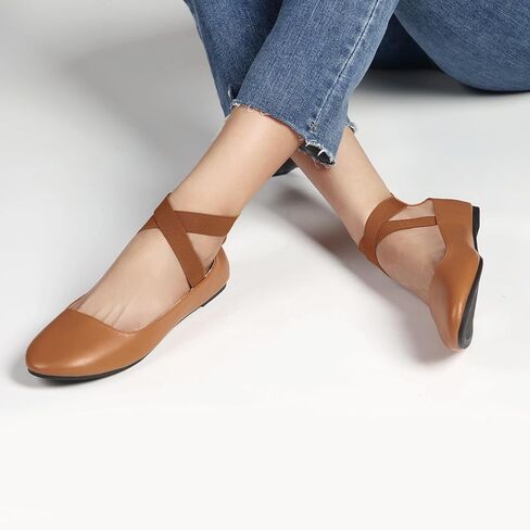 أحذية نسائية مسطحة مريحة على الموضة للنساء مع أشرطة الكاحل المرنة، صنادل راقصة الباليه الأنيقة ذات المقدمة المغلقة للنساء، أحذية باليه مسطحة كاجوال in Kuwait