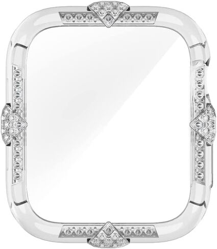 Hard Case Compatible with Apple Watch Case Series 8 Series 7 45mm Rhinestones with Built-in Glass Screen Protector Diamond iWatch Face Cover Smart Watch Case for Women Girl, 45mm Silver in Kuwait