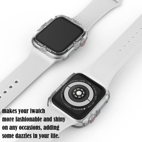 Hard Case Compatible with Apple Watch Case Series 8 Series 7 45mm Rhinestones with Built-in Glass Screen Protector Diamond iWatch Face Cover Smart Watch Case for Women Girl, 45mm Silver in Kuwait