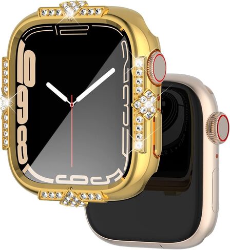 Hard Case Compatible with Apple Watch Case Series 8 Series 7 45mm Rhinestones with Built-in Glass Screen Protector Diamond iWatch Face Cover Smart Watch Case for Women Girl, 45mm Silver in Kuwait