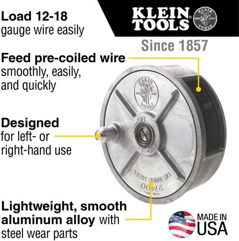 Klein Tools 27500 Tie Wire Reel, Quick Lock, Lightweight Aluminum, 12-18 Gauge Wire, Ambidextrous Rewind Knob in Kuwait