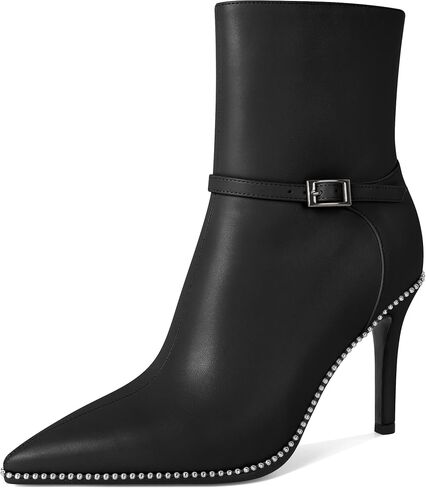 SAMMITOP Women's Pointed Toe Ankle Boots Sexy Stiletto High Heels Ankle Booties Buckle Strap Beaded Short Boots with Side Zipper 3.7 Inch in Saudi Arabia