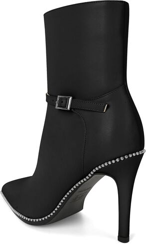 SAMMITOP Women's Pointed Toe Ankle Boots Sexy Stiletto High Heels Ankle Booties Buckle Strap Beaded Short Boots with Side Zipper 3.7 Inch in Saudi Arabia