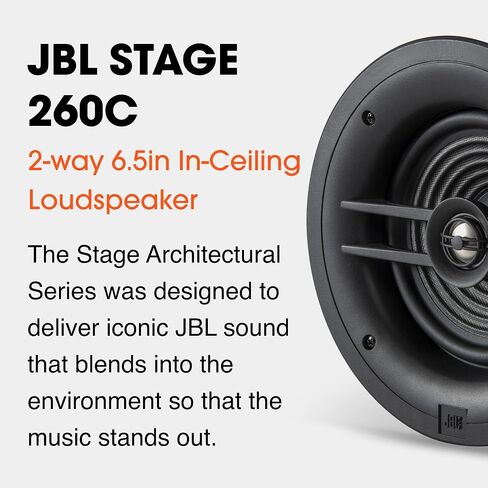 JBL Stage 260C - مكبر صوت في السقف مع مكبر صوت مخروطي من البولي سليلوز مقاس 6.5 بوصة، ومكبر صوت على شكل قبة من الألومنيوم مقاس 1 بوصة وشبكة بدون إطار - سهلة التركيب in Saudi Arabia