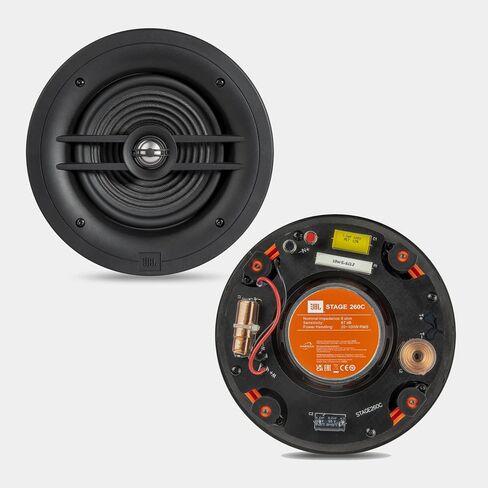 JBL Stage 260C - مكبر صوت في السقف مع مكبر صوت مخروطي من البولي سليلوز مقاس 6.5 بوصة، ومكبر صوت على شكل قبة من الألومنيوم مقاس 1 بوصة وشبكة بدون إطار - سهلة التركيب in Saudi Arabia
