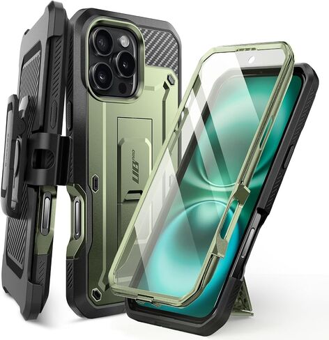 SUPCASE for iPhone 16 Pro Max Case with Screen Protector (Unicorn Beetle Pro), [Built-in Stand & Belt-Clip] [Military-Grade Protection] Full Body Heavy Duty Phone Case for iPhone 16 Pro Max, Black in Saudi Arabia