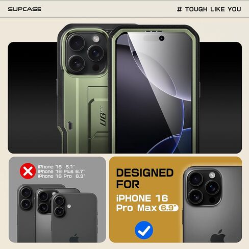 SUPCASE for iPhone 16 Pro Max Case with Screen Protector (Unicorn Beetle Pro), [Built-in Stand & Belt-Clip] [Military-Grade Protection] Full Body Heavy Duty Phone Case for iPhone 16 Pro Max, Black in Saudi Arabia