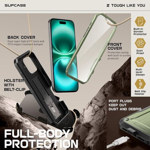 SUPCASE for iPhone 16 Pro Max Case with Screen Protector (Unicorn Beetle Pro), [Built-in Stand & Belt-Clip] [Military-Grade Protection] Full Body Heavy Duty Phone Case for iPhone 16 Pro Max, Black in Saudi Arabia