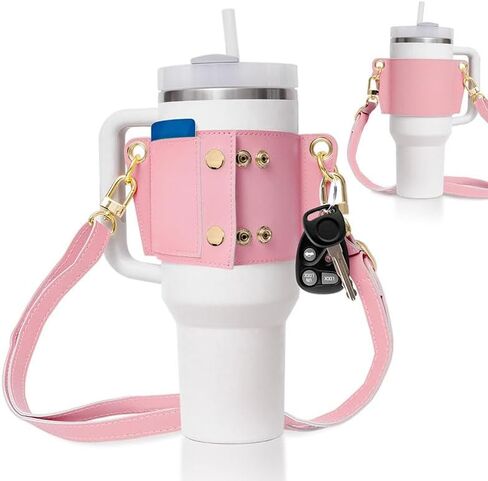 LBYZCASE حامل زجاجة مياه جلدي عتيق بحزام حامل لستانلي 40 أونصة و30 أونصة مع ملحقات كأس ستانلي، حزام قابل للتعديل، حامل بطاقة الائتمان، حلقة مفاتيح in Kuwait
