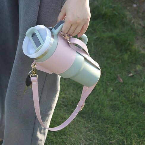 LBYZCASE حامل زجاجة مياه جلدي عتيق بحزام حامل لستانلي 40 أونصة و30 أونصة مع ملحقات كأس ستانلي، حزام قابل للتعديل، حامل بطاقة الائتمان، حلقة مفاتيح in Kuwait