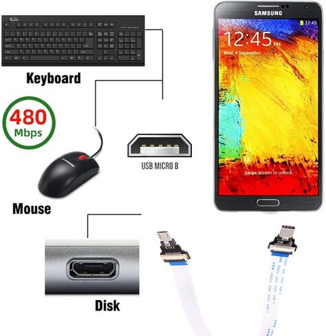 تشينيانغ USB C المضيف إلى المصغّر USB 2.0 5Pin الهدف البيانات شقة سليم FPC OTG كابل 13 سنتيمتر ل FPV قرص الهاتف المحمول in Saudi Arabia