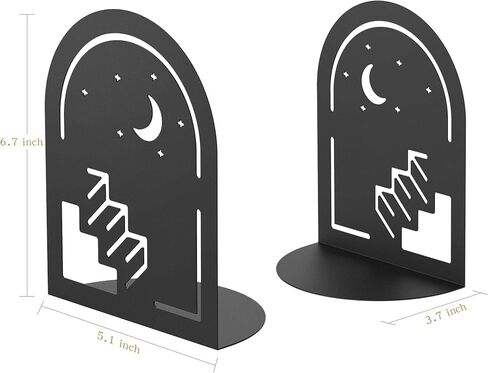 QiMing Stars Moon Ladder Bookends، زوج واحد من حاملات كتب الأحلام المعدنية لأرفف المكتب هدية للبالغين والأطفال (ذهبي) in Kuwait