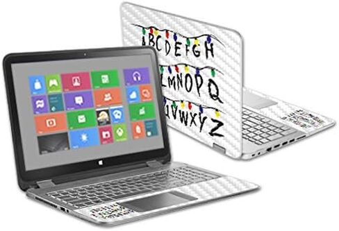 غلاف من ألياف الكربون MightySkins لجهاز HP Envy X360 مقاس 15.6 بوصة - أبجدية غريبة | لمسة نهائية واقية ومتينة من ألياف الكربون | سهلة التطبيق والإزالة وتغيير الأنماط | صنع في الولايات المتحدة الأمريكية in Saudi Arabia