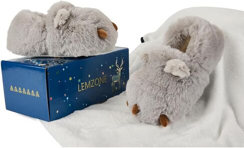 شباشب حيوانات غامضة من LEMZONE للنساء، شباشب لطيفة دافئة على شكل دب فروي مضحك مع جزء سفلي مانع للانزلاق in Kuwait