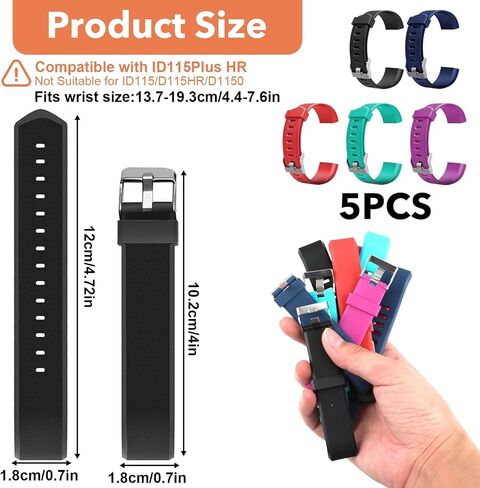 5PCS Wrist Bands Replacement for ID115Plus HR, Fitness Watch Wristbands Set, Activity Tracker Wrist Bands for Women Men, Very Fit Pro Watch Straps(Black, Red, Green, Purple, Blue) in Saudi Arabia