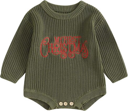 Lesimsam Newborn Baby Boy Girl Christmas Outfit Knit Sweater Romper Oversized Long Sleeve Bubble Romper Warm Winter Clothes in Kuwait